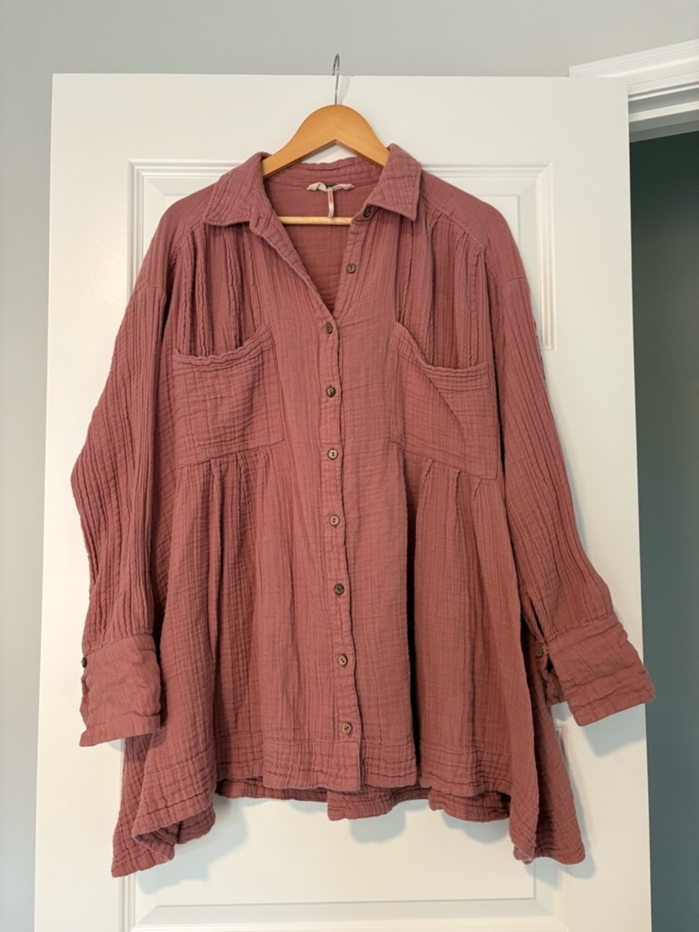 Free People Mauve Button-Down Gauze Shirt